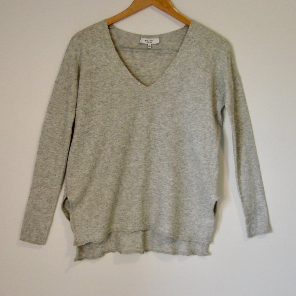 Aritzia Babaton Gray Sweater Tunic Linen Wool Blend V-neck Hi Lo Small